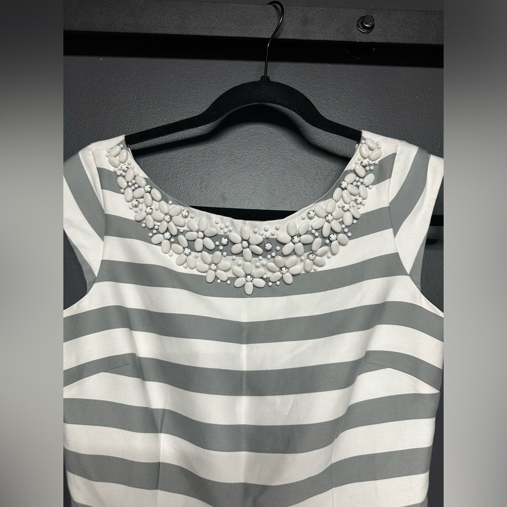 NWT Kate Spade Mariella Dress Grey Striped Beaded neckline 2 - Picture 5 of 7